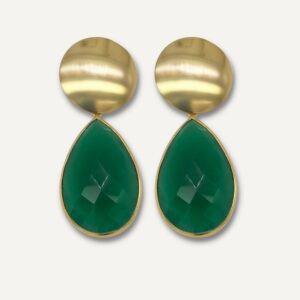 Green onyx gemstone dangle statement earrings.