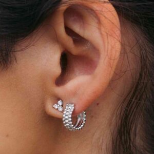 Silver earring stack.